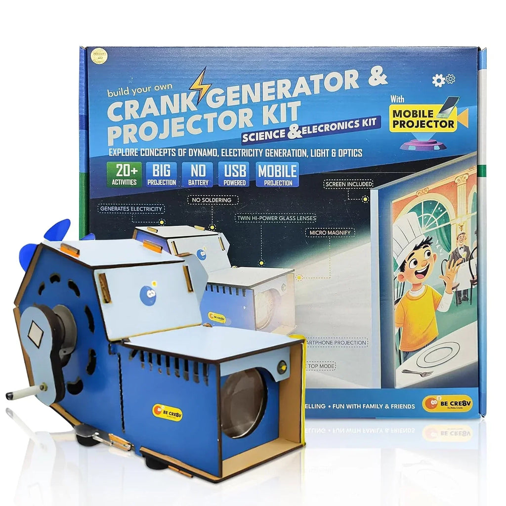 Be Cre8v Crank Generator & Projector Kit – 20-in-1 STEM DIY Science Toy for Kids (Age 8+) - Naivri