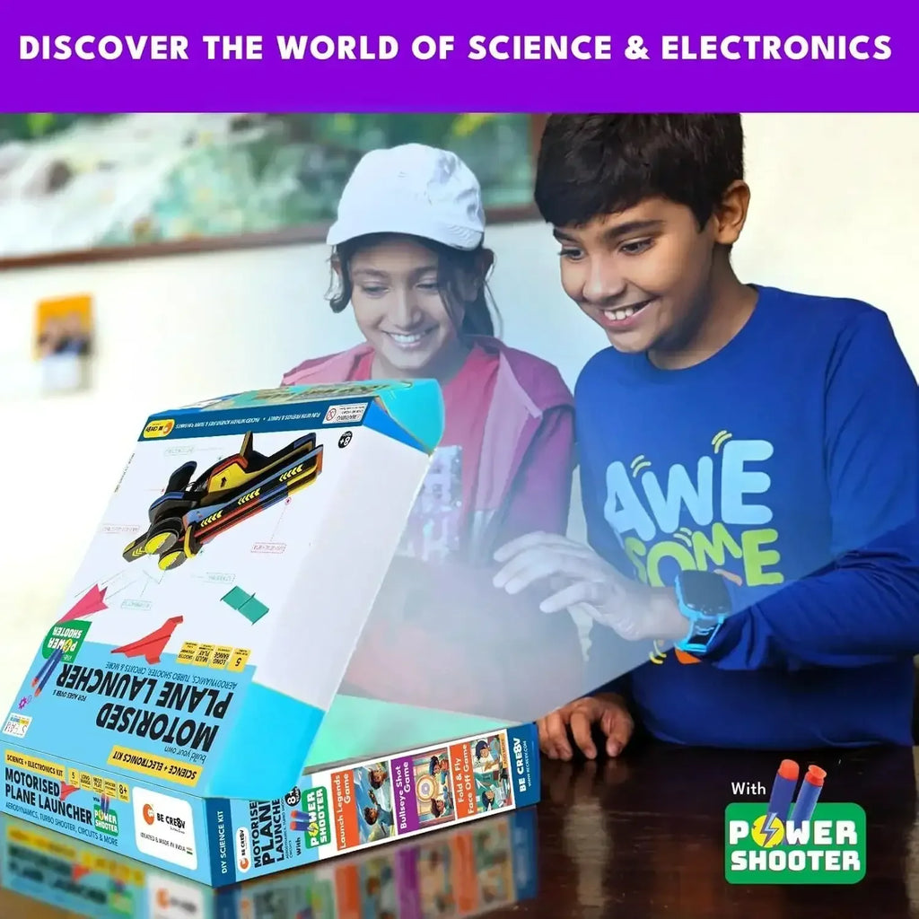 Be Cre8v Motorized Plane Launcher & Power Shooter Kit for Kids (Age 8–14) - Naivri