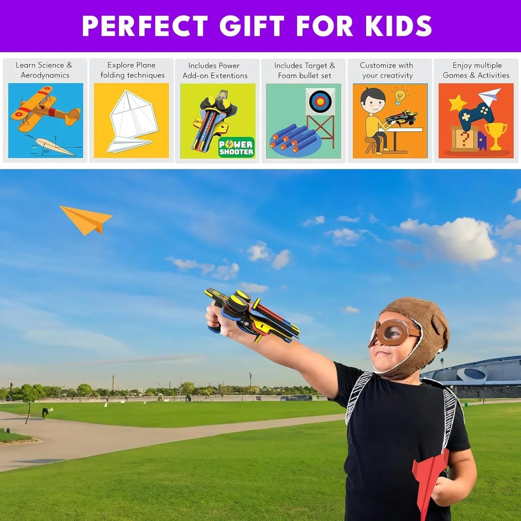 Be Cre8v Motorized Plane Launcher & Power Shooter Kit for Kids (Age 8–14) - Naivri