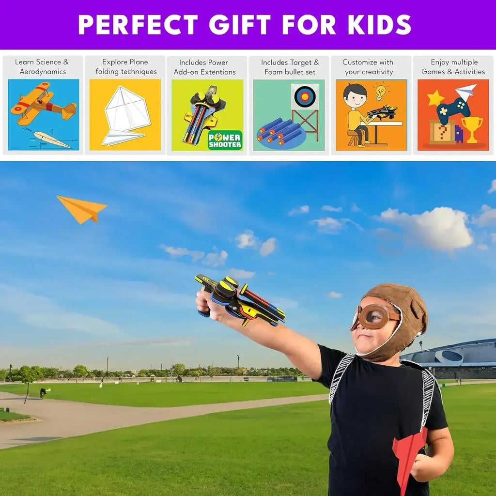 Be Cre8v Motorized Plane Launcher & Power Shooter Kit for Kids (Age 8–14) - Naivri
