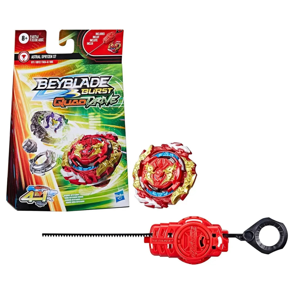 Beyblade Burst QuadDrive Astral Spryzen S7 Starter Pack – 4-in-1 Right/Left Spin Customizable Beyblade for Attack & Balance - Naivri