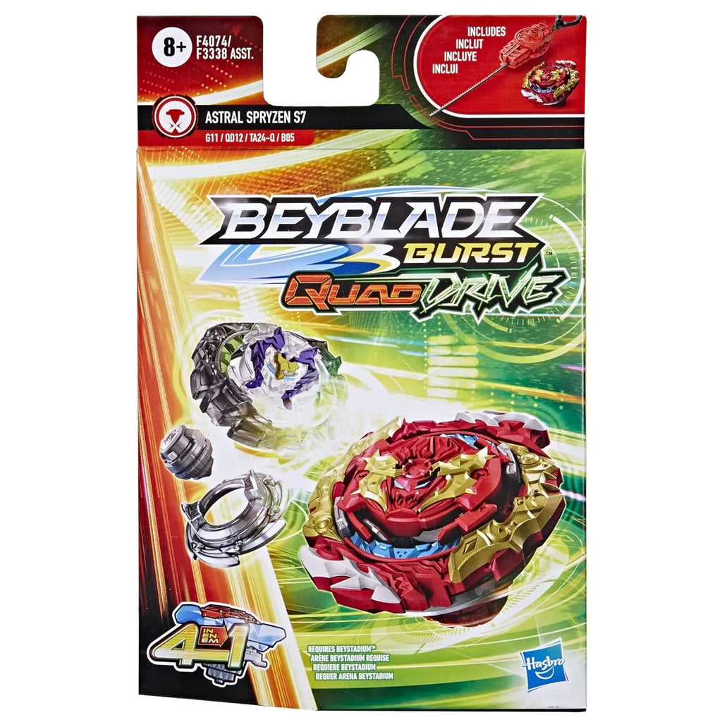 Beyblade Burst QuadDrive Astral Spryzen S7 Starter Pack – 4-in-1 Right/Left Spin Customizable Beyblade for Attack & Balance - Naivri