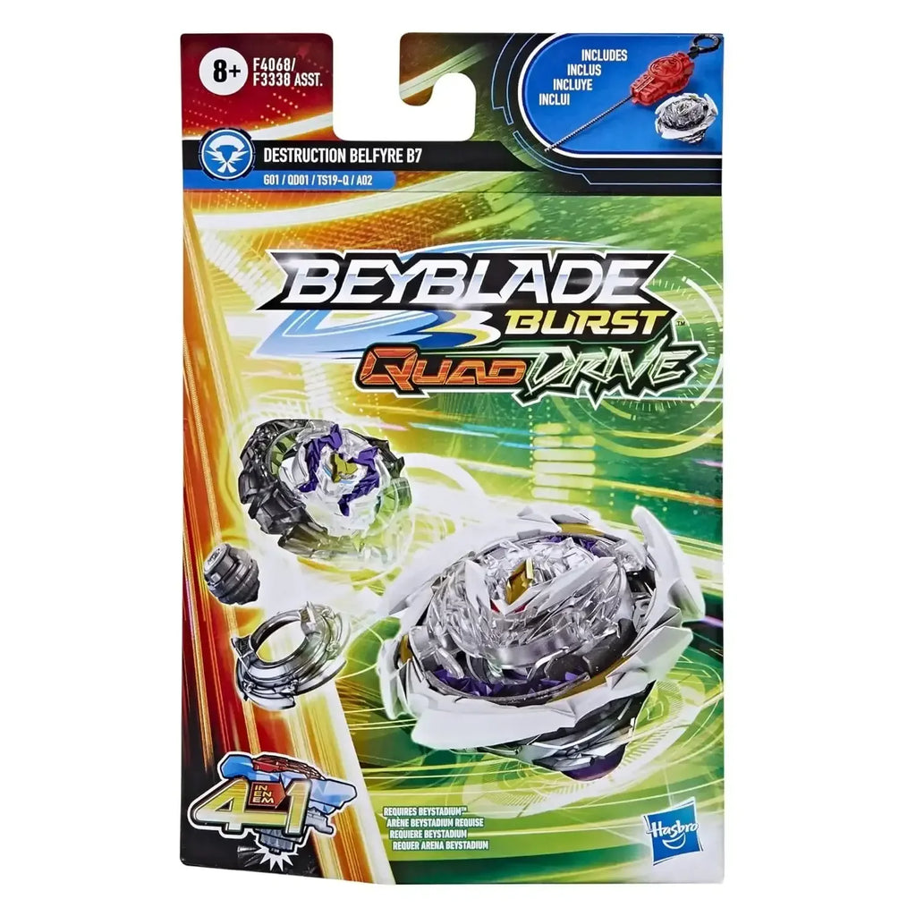 Beyblade Burst QuadDrive Destruction Belfyre B7 Starter Pack – 4-in-1 Customizable Right-Spin Battle Top - Naivri
