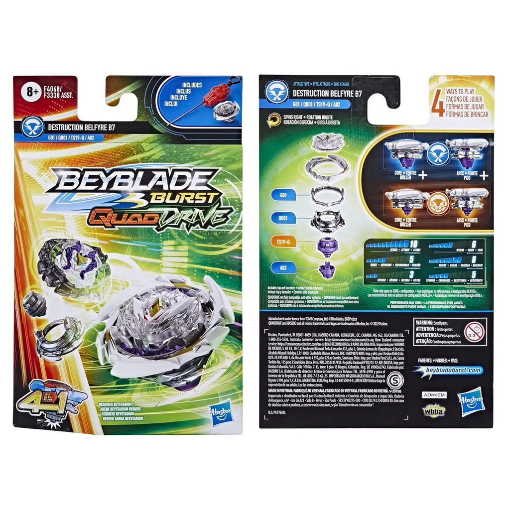 Beyblade Burst QuadDrive Destruction Belfyre B7 Starter Pack – 4-in-1 Customizable Right-Spin Battle Top - Naivri