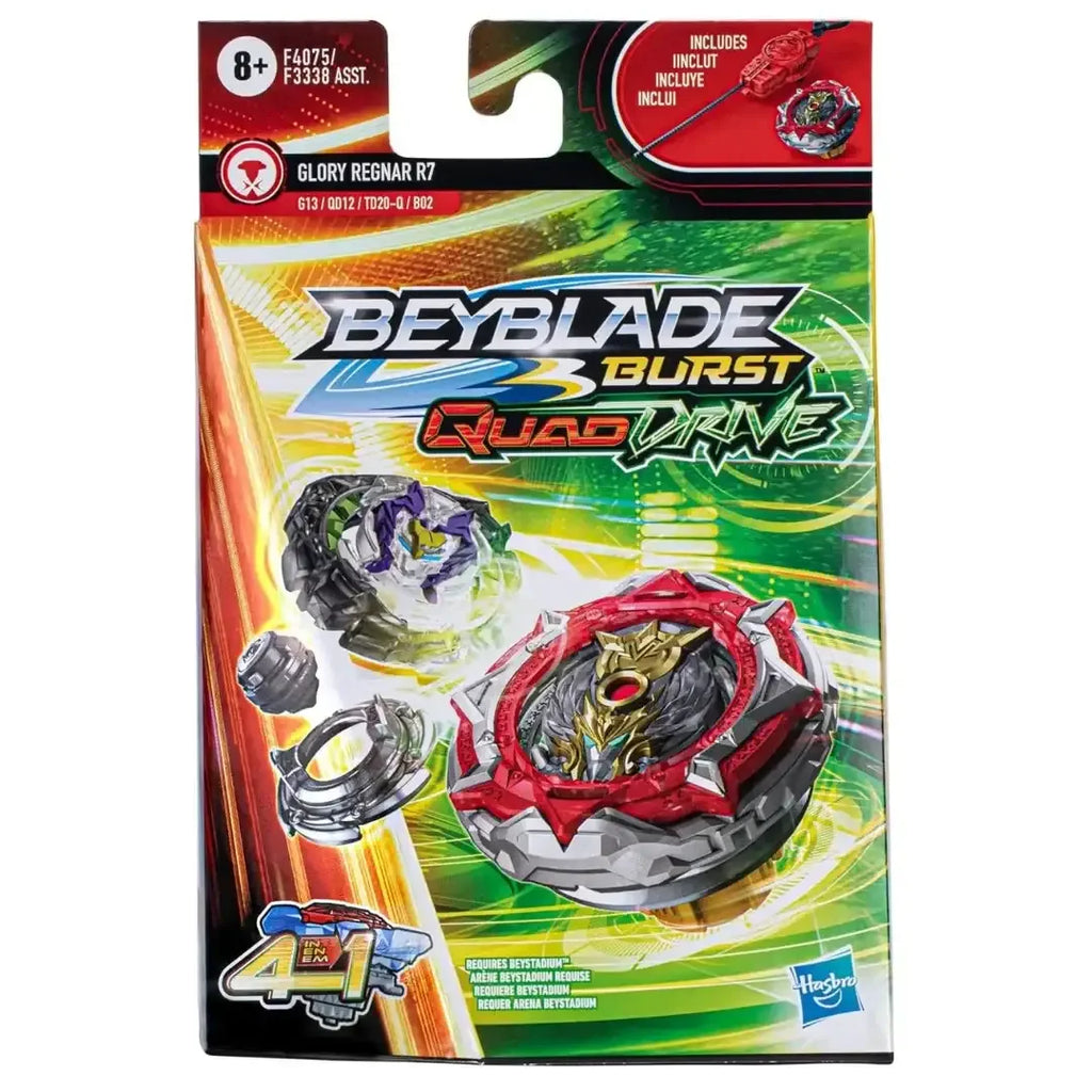 Beyblade Burst QuadDrive Glory Regnar R7 Starter Pack – 4-in-1 Customizable Right-Spin Top for Defense & Balance - Naivri