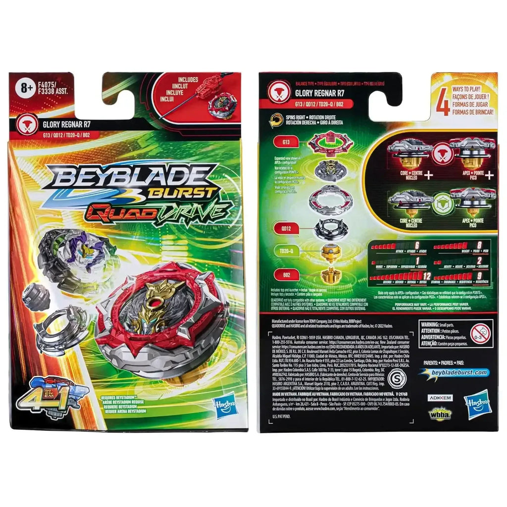 Beyblade Burst QuadDrive Glory Regnar R7 Starter Pack – 4-in-1 Customizable Right-Spin Top for Defense & Balance - Naivri