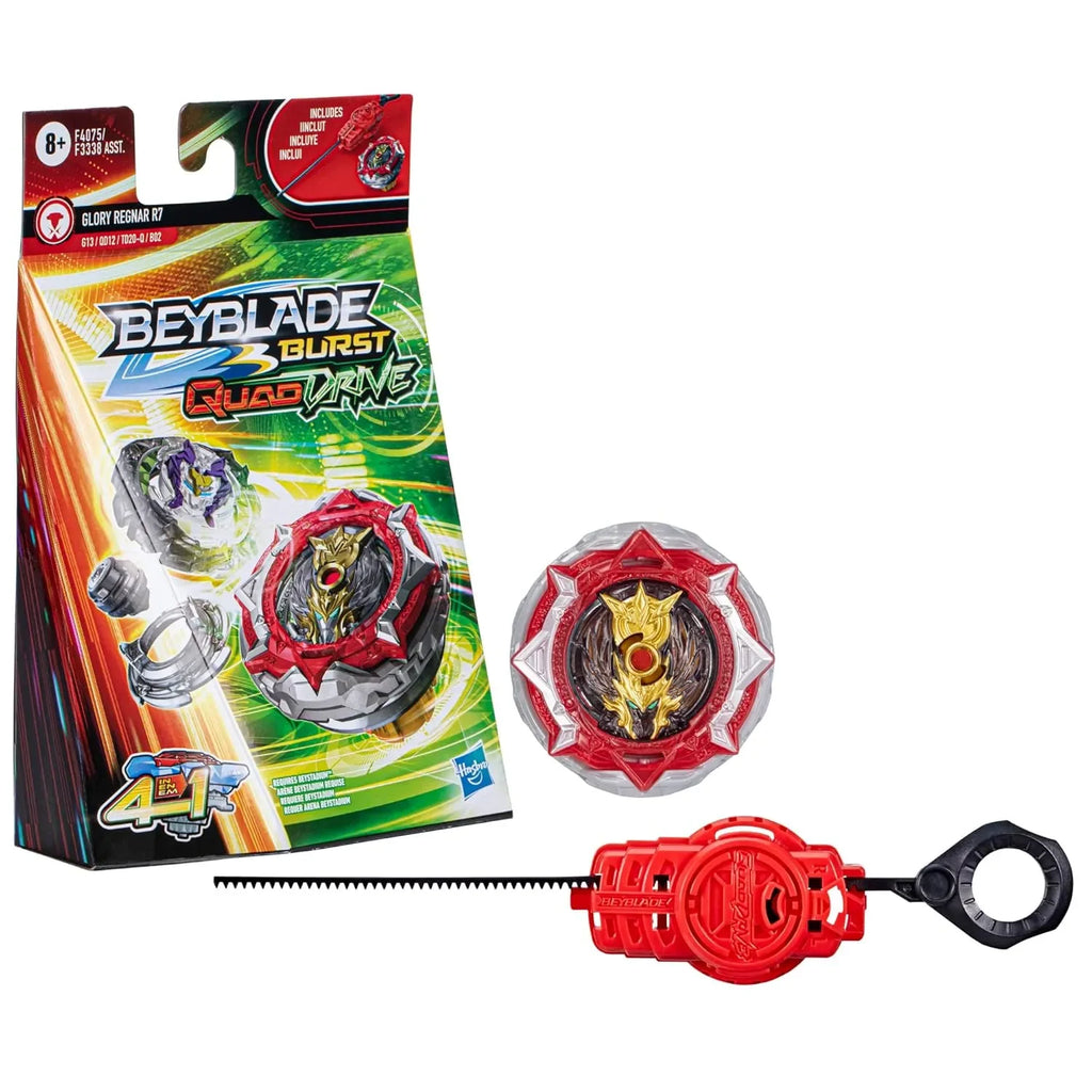 Beyblade Burst QuadDrive Glory Regnar R7 Starter Pack – 4-in-1 Customizable Right-Spin Top for Defense & Balance - Naivri