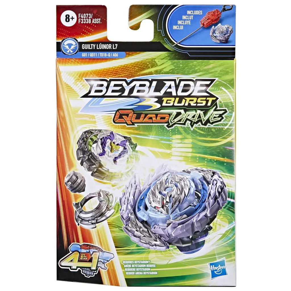 Beyblade Burst QuadDrive Guilty Lúinor L7 Starter Pack – 4-in-1 Customizable Left-Spin Beyblade Top - Naivri