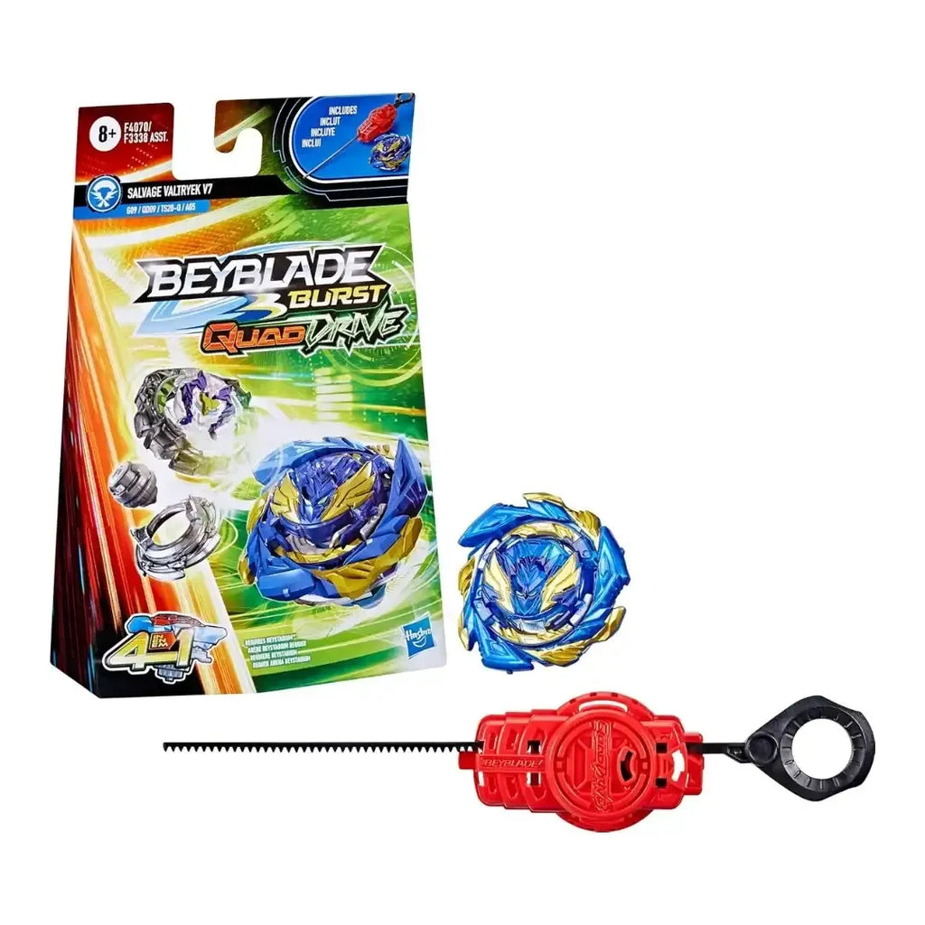 Beyblade Burst QuadDrive Salvage Valtryek V7 Starter Pack – 4-in-1 Customizable Right-Spin Battle Top - Naivri