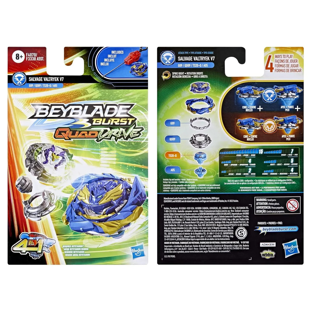 Beyblade Burst QuadDrive Salvage Valtryek V7 Starter Pack – 4-in-1 Customizable Right-Spin Battle Top - Naivri