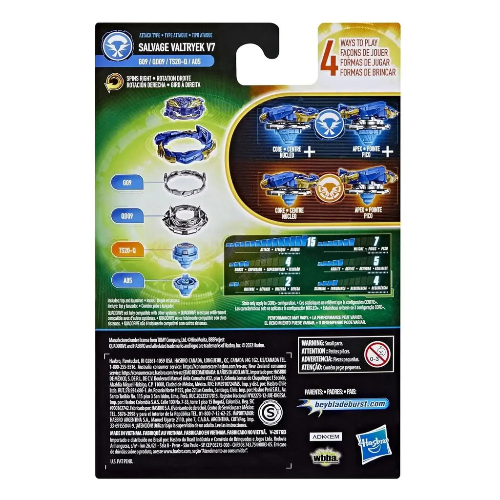 Beyblade Burst QuadDrive Salvage Valtryek V7 Starter Pack – 4-in-1 Customizable Right-Spin Battle Top - Naivri