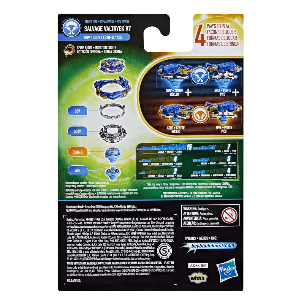 Beyblade Burst QuadDrive Salvage Valtryek V7 Starter Pack – 4-in-1 Customizable Right-Spin Battle Top - Naivri