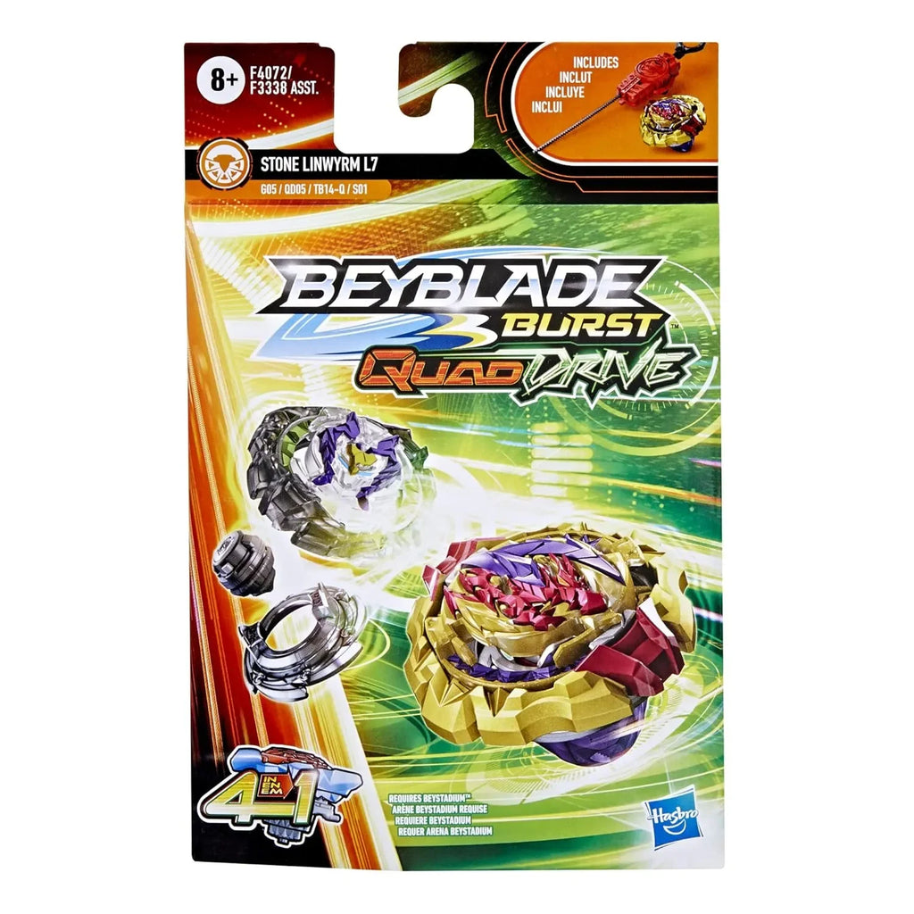 Beyblade Burst QuadDrive Stone Linwyrm L7 Starter Pack – 4-in-1 Customizable Right-Spin Beyblade Top - Naivri