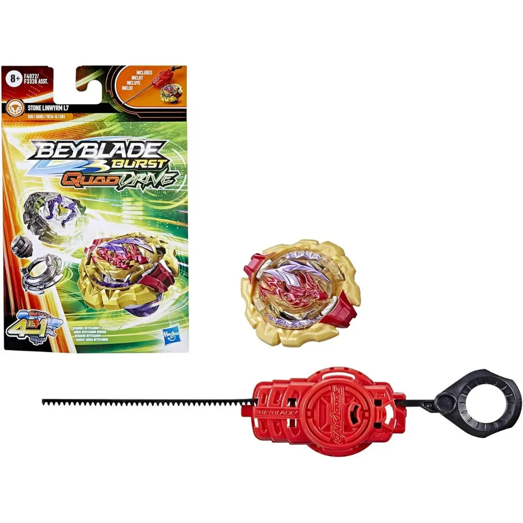 Beyblade Burst QuadDrive Stone Linwyrm L7 Starter Pack – 4-in-1 Customizable Right-Spin Beyblade Top - Naivri