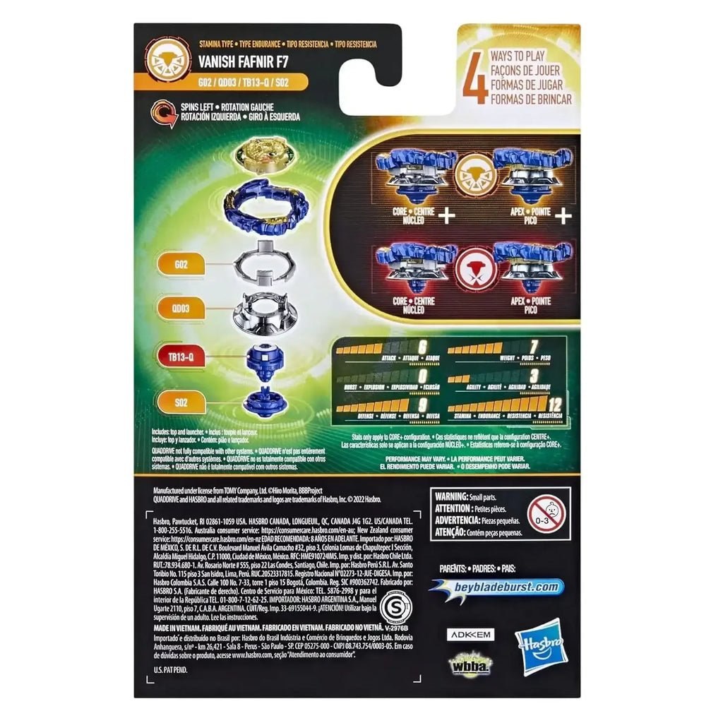 Beyblade Burst QuadDrive Vanish Fafnir F7 Starter Pack – 4-in-1 Customizable Battle Top - Naivri