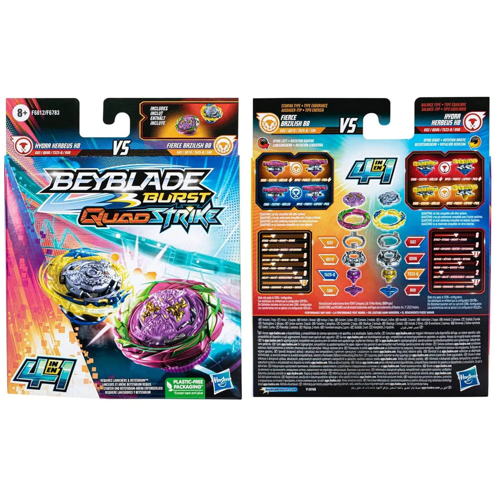 Beyblade Burst QuadStrike Fierce Bazilisk B8 And Hydra Kerbeus K8 - Naivri