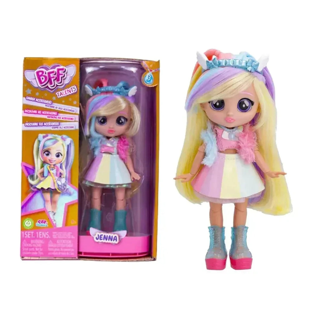 BFF by Cry Babies Jenna Doll – Fashionable Teen Doll with Long Hair, 3 Fabric Outfits & 9 Accessories | Collectible Play Doll for Kids 3+ Years | IMC Toys - Naivri