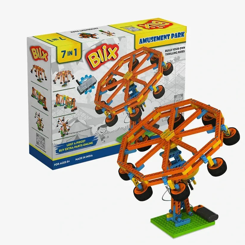 Blix Amusement Park – Robotics Kit for Kids | 340+ Pieces | Build 7 Motorized Rides | STEM Learning Toy (Ages 8+) - Naivri