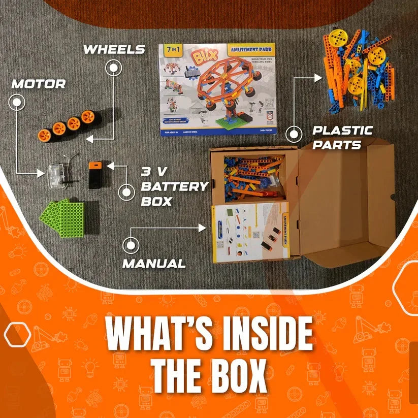 Blix Amusement Park – Robotics Kit for Kids | 340+ Pieces | Build 7 Motorized Rides | STEM Learning Toy (Ages 8+) - Naivri