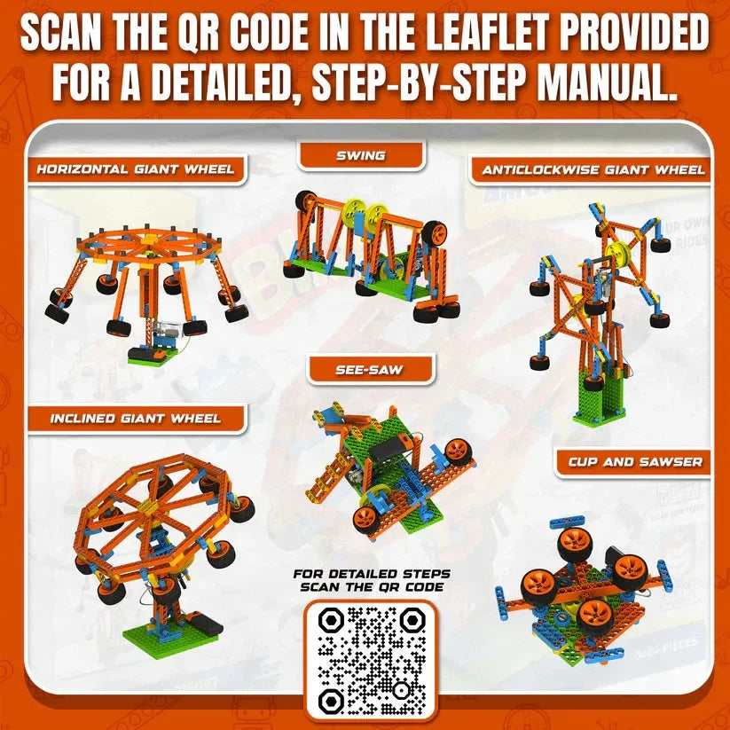 Blix Amusement Park – Robotics Kit for Kids | 340+ Pieces | Build 7 Motorized Rides | STEM Learning Toy (Ages 8+) - Naivri