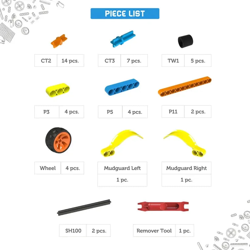 Blix Cars-1 – DIY Robotics Car Building Kit for Kids (Age 5+) | STEM Learning Toy with Large Wheels & Mudguards | Multicolor - Naivri