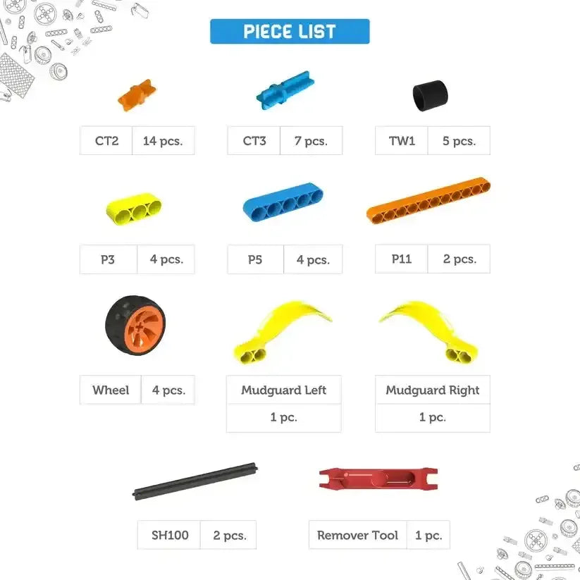 Blix Cars-1 – DIY Robotics Car Building Kit for Kids (Age 5+) | STEM Learning Toy with Large Wheels & Mudguards | Multicolor - Naivri