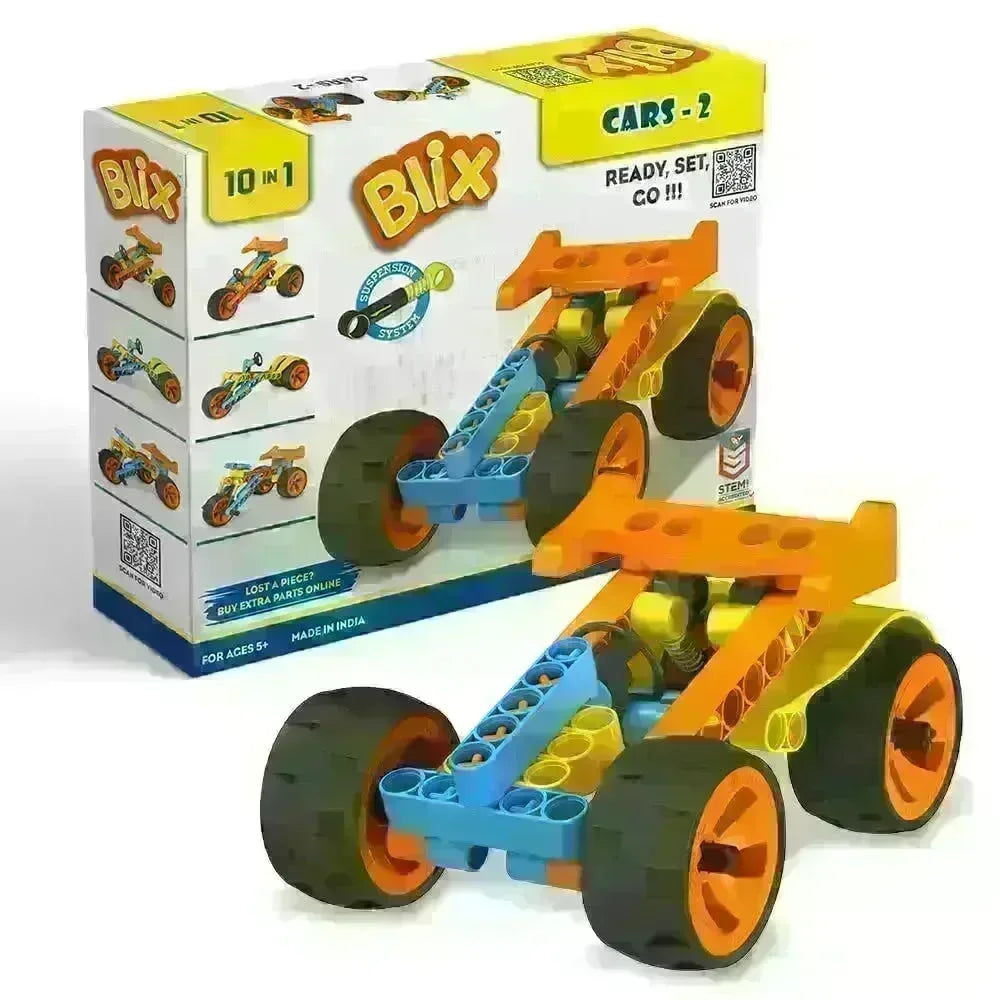 Blix Cars-2 – STEM Car Building Kit for Kids (Age 5+) | Build 9+ Vehicle Models | DIY Construction Toy | Educational Robotics Set - Naivri