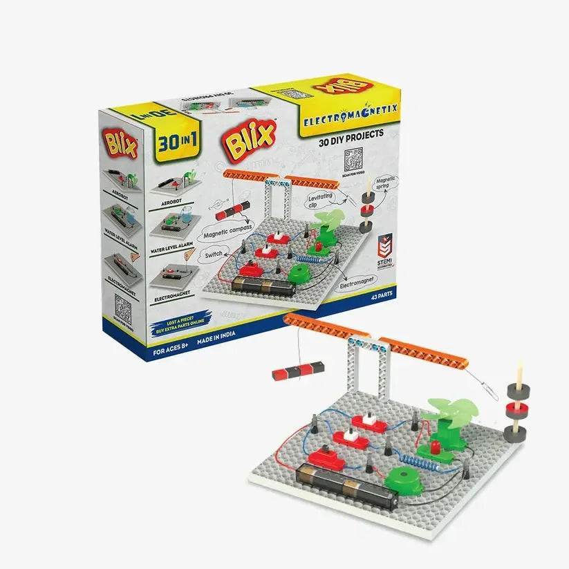 Blix Electromagnetix 30-in-1 STEM Science Project Kit for Kids Age 8+ | DIY Electromagnetism Educational Toy - Naivri