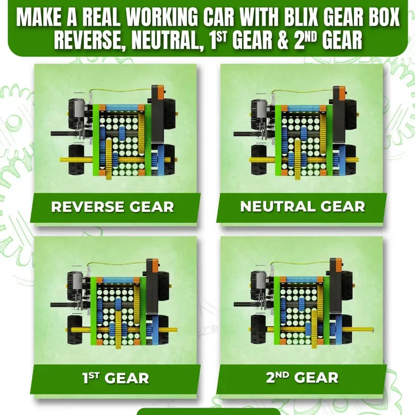 Blix Gear Box 10-in-1 Science Project – STEM Educational Toy for Kids | Build Gear Changing Cars - Naivri