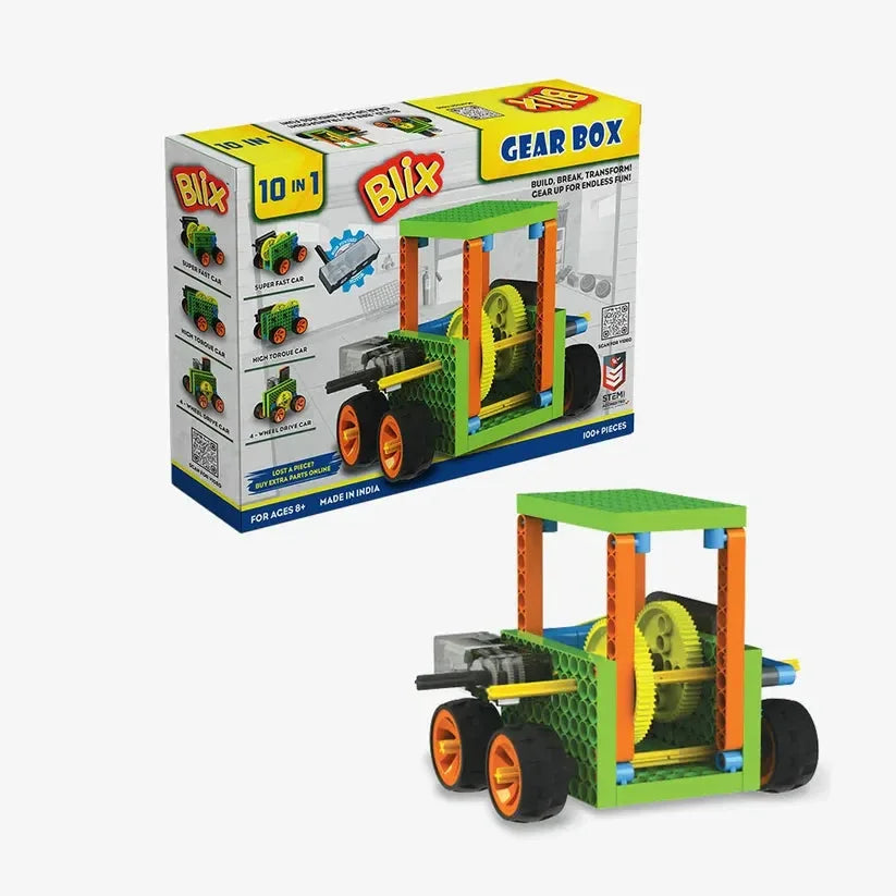 Blix Gear Box 10-in-1 Science Project – STEM Educational Toy for Kids | Build Gear Changing Cars - Naivri