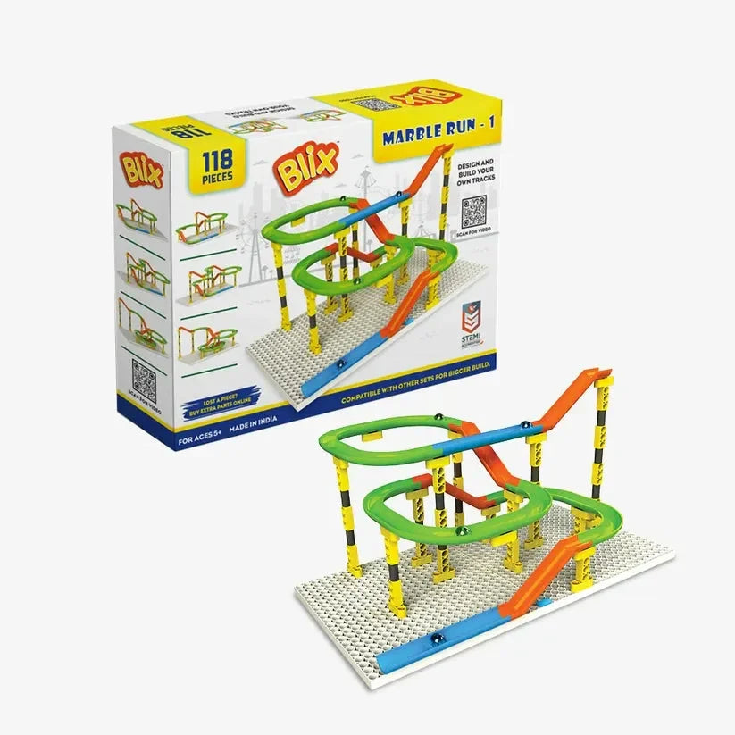 Blix Marble Run 1 – DIY STEM Marble Track Construction Toy for Kids | Non-Motorised Educational Playset | ABS Plastic - Naivri
