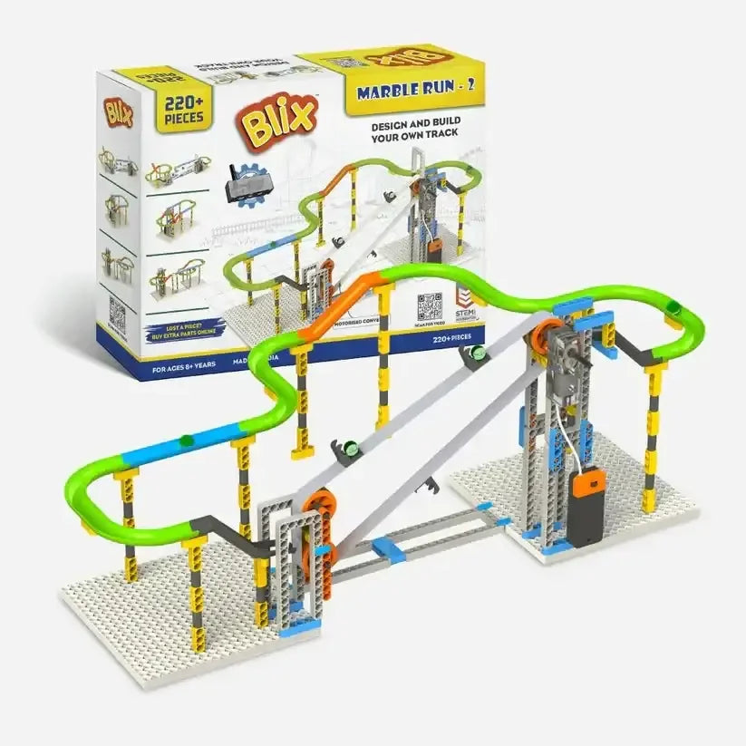 Blix Marble Run 2 – Motorised Marble Track Construction STEM Toy for Kids | 4+ Models | Conveyor Belt | Age 8+ - Naivri