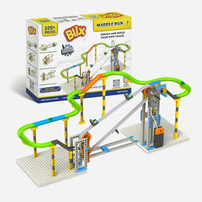 Blix Marble Run 2 – Motorised Marble Track Construction STEM Toy for Kids | 4+ Models | Conveyor Belt | Age 8+ - Naivri
