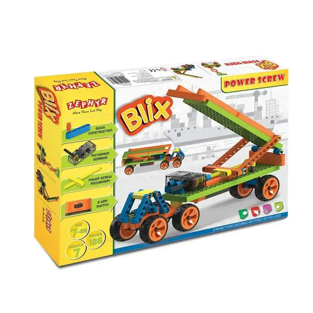 Blix Power Screw 7-in-1 STEM DIY Construction Toy Kit | 186+ Parts | Educational Robotics Kit for Kids - Naivri
