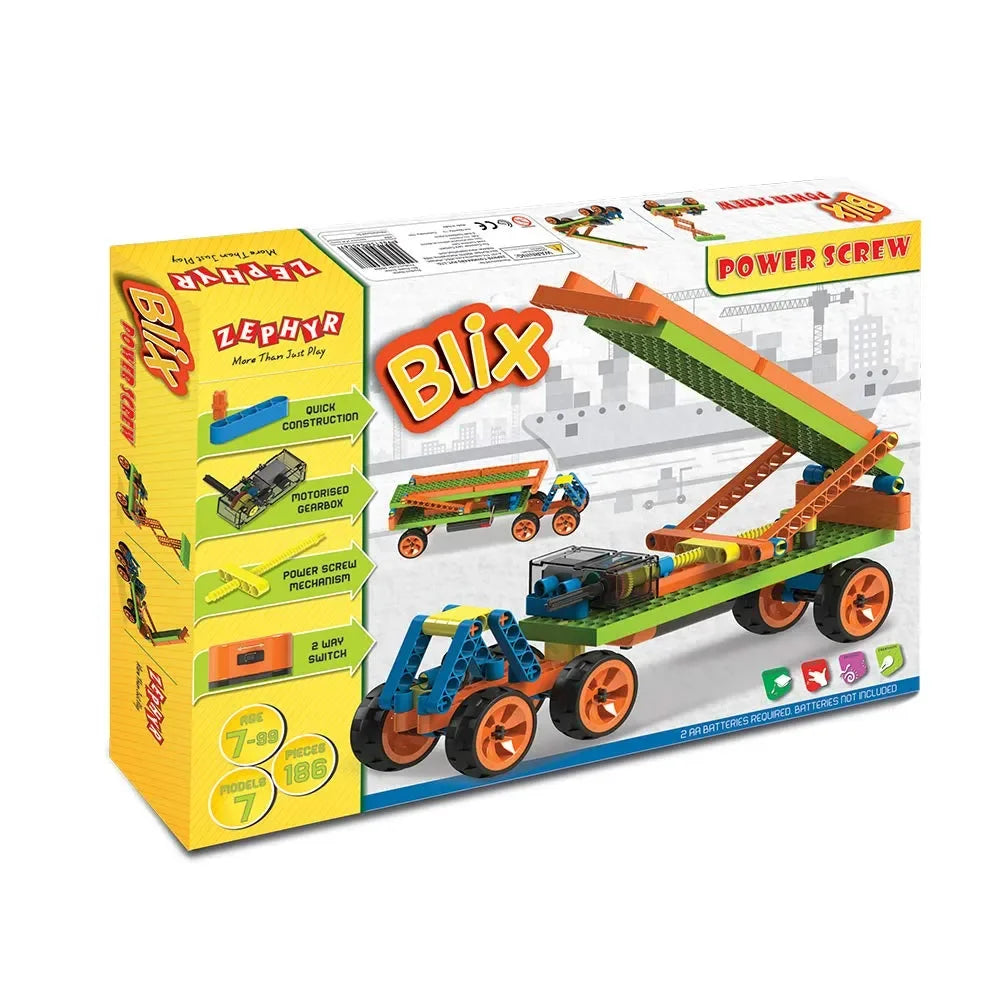 Blix Power Screw 7-in-1 STEM DIY Construction Toy Kit | 186+ Parts | Educational Robotics Kit for Kids - Naivri