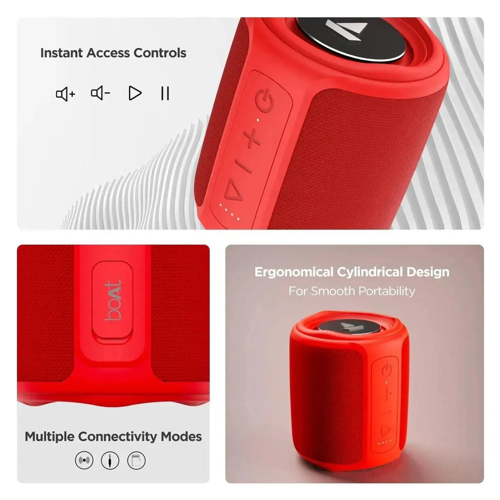 Boat Stone 350 Bluetooth Speaker with 10W RMS Stereo Sound | IPX7 Water Resistant | TWS Feature | Up to 12 Hours Playtime | Multi-Compatibility Modes | Portable Outdoor Speaker (Red) - Naivri