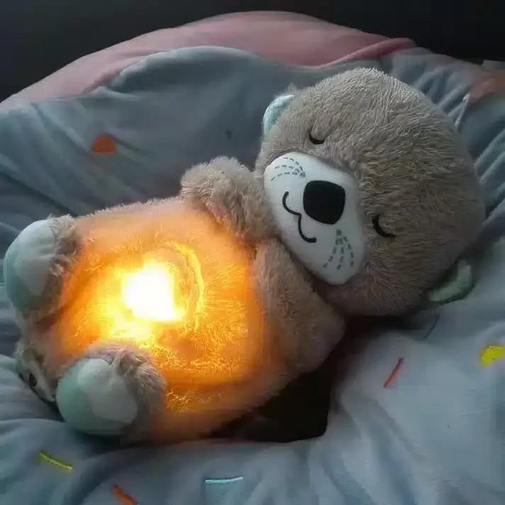 Breathing Teddy Otter Glowing Music for Baby Sensory Sleep Lights Rhythmic Simulation Plush for Babies Kids Soothing Sound and Décor Item - Naivri
