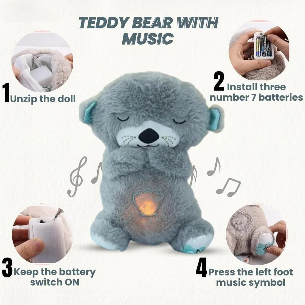 Breathing Teddy Otter Glowing Music for Baby Sensory Sleep Lights Rhythmic Simulation Plush for Babies Kids Soothing Sound and Décor Item - Naivri