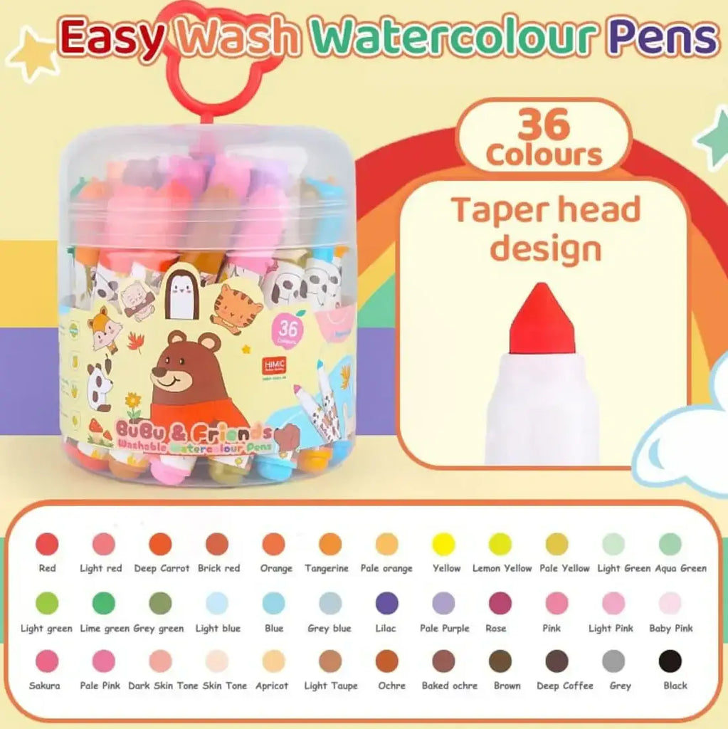 Himic Washable Watercolour Marker Pens Set – 24 Vibrant Shades / 3+ Years - Naivri