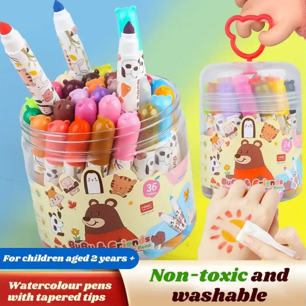 Himic Washable Watercolour Marker Pens Set – 24 Vibrant Shades / 3+ Years - Naivri