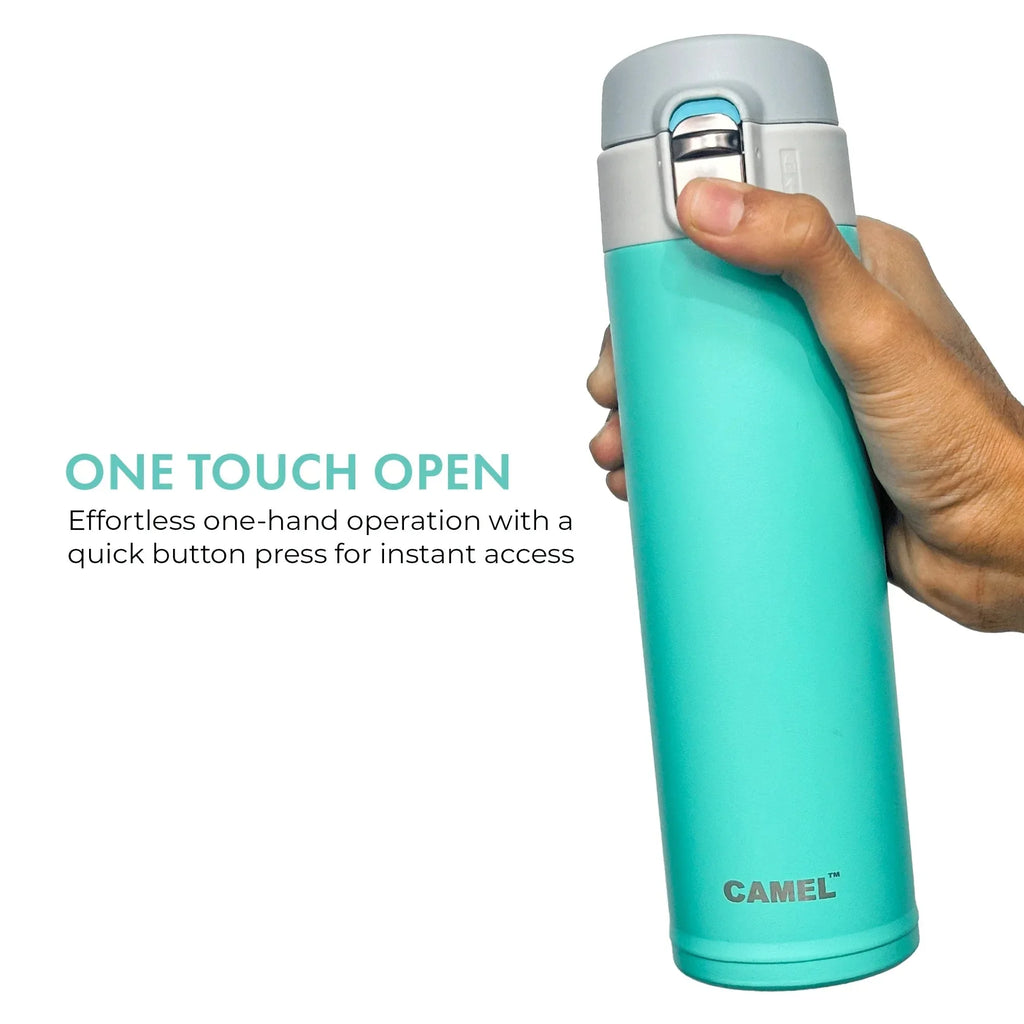 Camel OneTouch 450 ml Stainless Steel Vacuum Insulated Sports Bottle | Leak-Proof | One-Touch Lid | Assorted Colors - Naivri