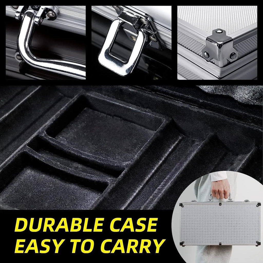 Casino Style 300 Chips Poker Set for Kids | 5-Color Chip Set with Aluminum Case, 2 Decks of Cards, 5 Dice, Dealer Button – Multiplayer Family Game for Beginners - Naivri