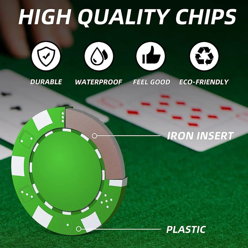 Casino Style 300 Chips Poker Set for Kids | 5-Color Chip Set with Aluminum Case, 2 Decks of Cards, 5 Dice, Dealer Button – Multiplayer Family Game for Beginners - Naivri