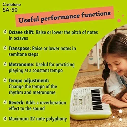 Casiotone Mini Keyboard SA-50 with Piano Tones – White - Naivri