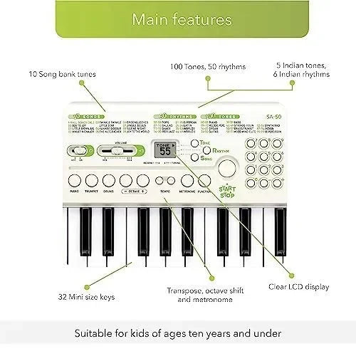 Casiotone Mini Keyboard SA-50 with Piano Tones – White - Naivri