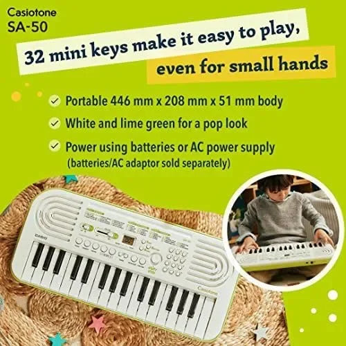 Casiotone Mini Keyboard SA-50 with Piano Tones – White - Naivri