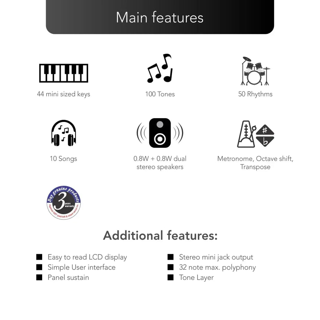 Casiotone Mini Keyboard SA-80 with Piano Tones – White (44 Keys) - Naivri