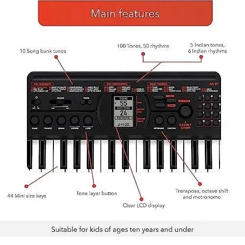 Casiotone SA-81 Mini Keyboard with Piano Tones – Black (44 Keys, Adapter Free) - Naivri