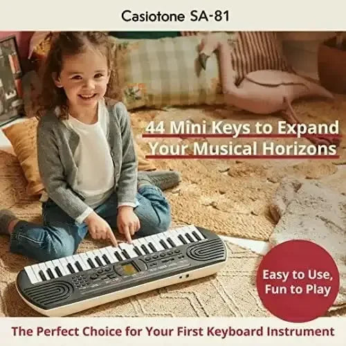 Casiotone SA-81 Mini Keyboard with Piano Tones – Black (44 Keys, Adapter Free) - Naivri