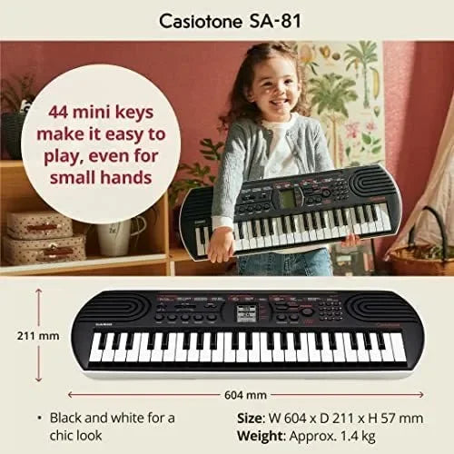 Casiotone SA-81 Mini Keyboard with Piano Tones – Black (44 Keys, Adapter Free) - Naivri